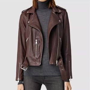 ALL SAINTS OXBLOOD BALFERN BIKER JACKET